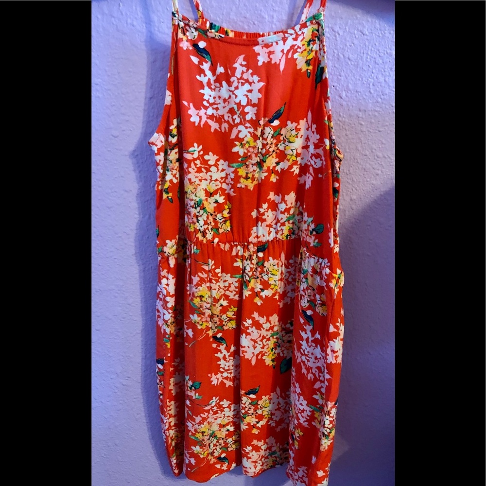 Girls bright orange tropical halter dress